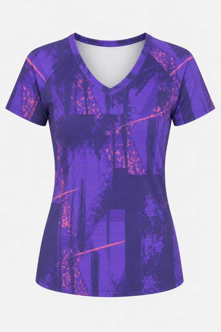 Dye Sub Ladies V-Neck T-shirt, Raglan Short Sleeve, Birdseye