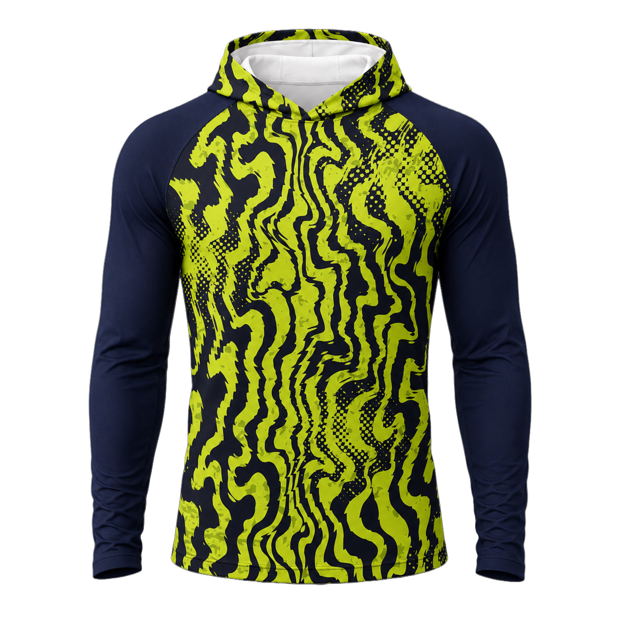 Dye Sub Men's Hooded T-shirt, Raglan Long Sleeve, Drop Needle