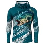 Dye Sub Men's Hooded T-shirt with Neck Warmer, Fitted Long Sleeve, Reverse Birdseye