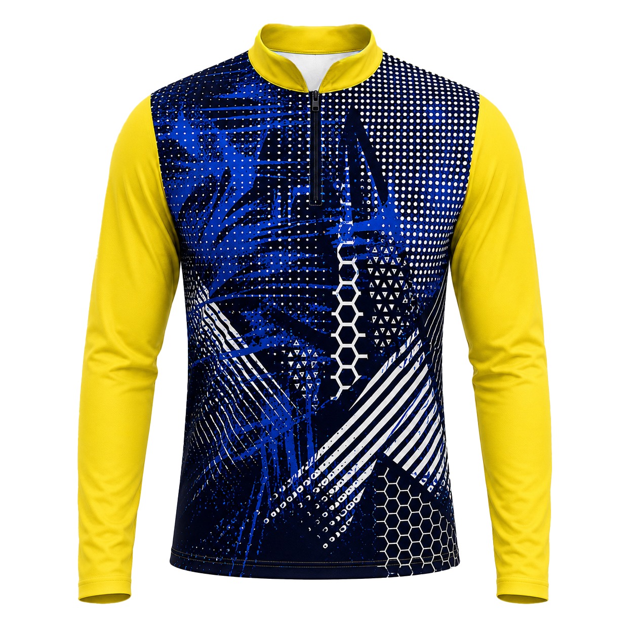 Dye Sub Men's Mandarin Collar 1/4 Zip Shirt, Fitted Long Sleeve, Birdseye