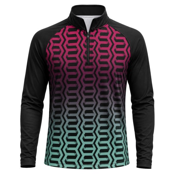 Dye Sub Men's Mandarin Collar 1/4 Zip Shirt, Raglan Long Sleeve, Reverse Birdseye
