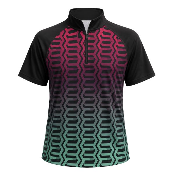 Dye Sub Men's Mandarin Collar 1/4 Zip Shirt, Raglan Short Sleeve, Sport Tec