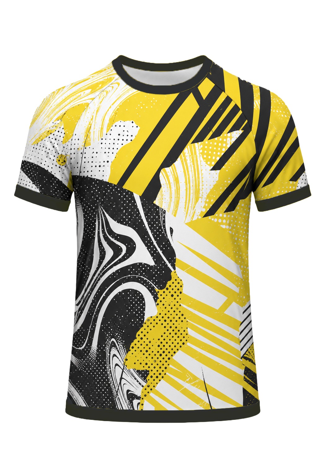 Dye Sub Men's Ringer Crew Neck T-shirt, Raglan Short Sleeve, Sport Tec