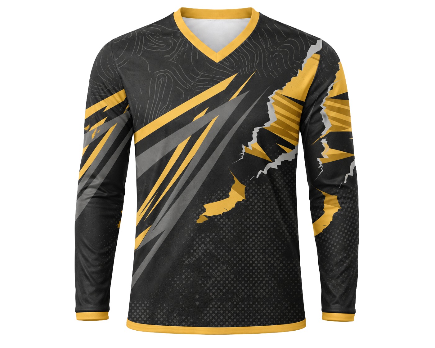 Dye Sub Men's Ringer V-Neck T-shirt, Fitted Long Sleeve, Sport Tec