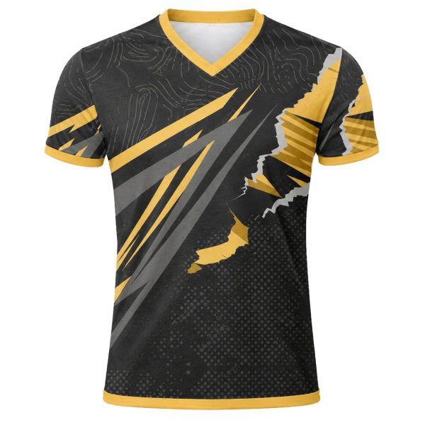 Dye Sub Men's Ringer V-Neck T-shirt, Fitted Short Sleeve, Drop Needle