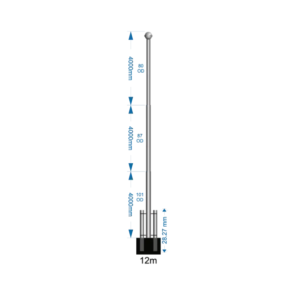 Swivel Base Flagpole 12m - including installation (one unit)