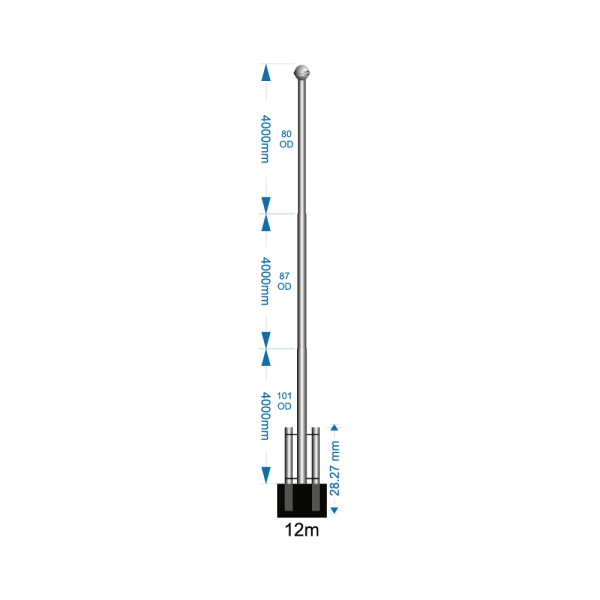 Swivel Base Flagpole 12m - supply only