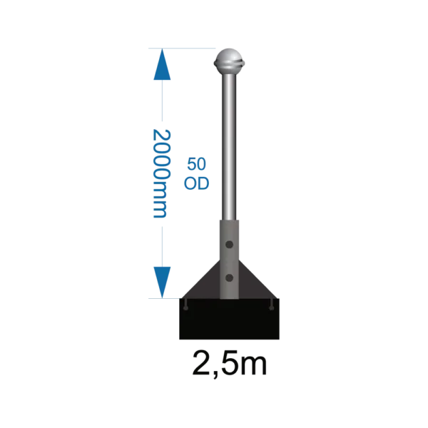 Flagpole 2.5m with wall bracket select (W1 -W2 -W3) including installation (one unit)