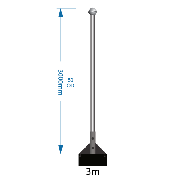 Flagpole 3m with wall bracket select (W1 -W2 -W3) including installation (one unit)