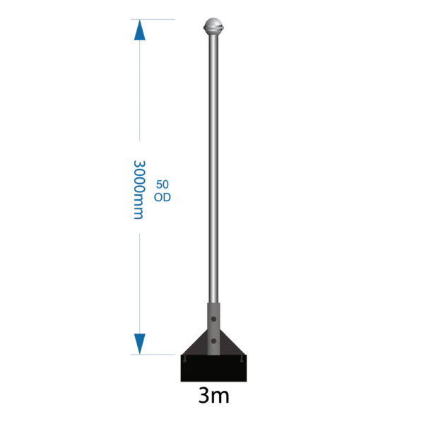 Flagpole 3m with wall bracket select (W1 -W2 -W3) including installation (one unit)