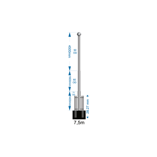 Ground Mounted Flagpole 7.5m - including installation (one unit)