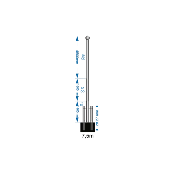 Ground Mounted Flagpole 7.5m - including installation (one unit)