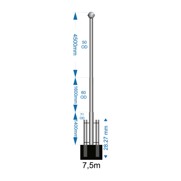 Swivel Base Flagpole 7.5m - including installation (one unit)