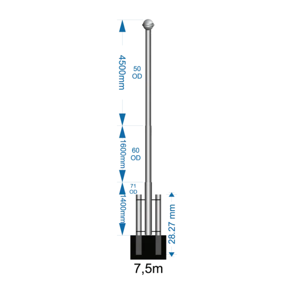 Swivel Base Flagpole 7.5m - including installation (one unit)