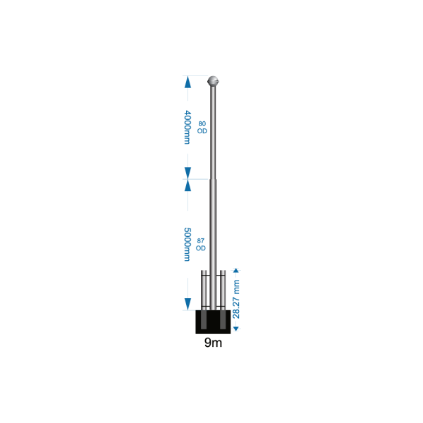 Ground Mounted Flagpole 9m - supply only