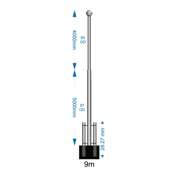 Swivel Base Flagpole 9m - including installation (one unit)