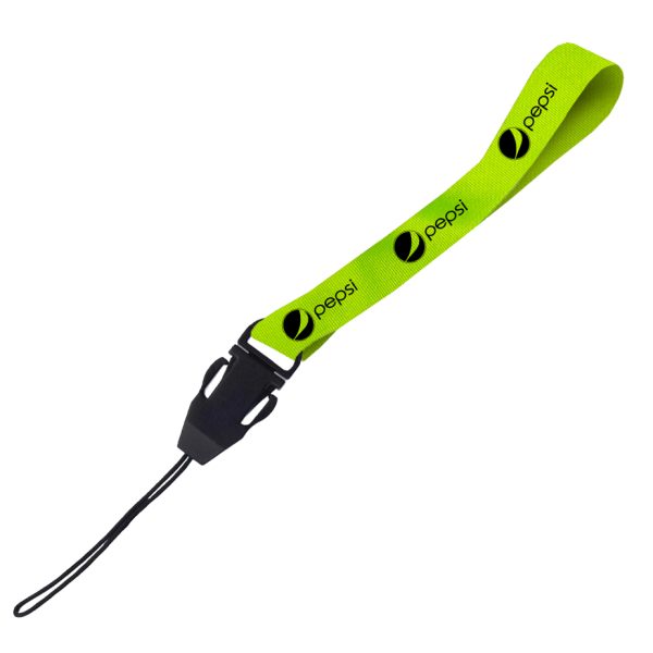 Hi-Viz Wrist Phone Strap Black Sublimation Print S/Sided with Cellphone Clip