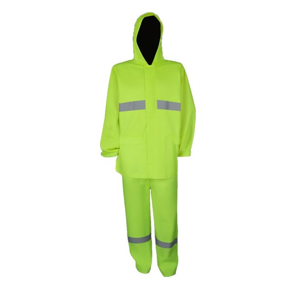 Hi-Viz PVC Rubberised Rain Suit With Reflective Tape