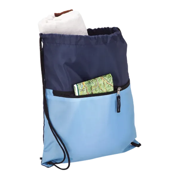 Drawstring Sport Bag with Zip Pocket 210D