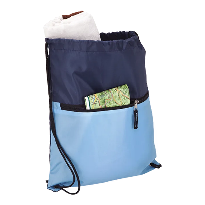 Drawstring Sport Bag with Zip Pocket 210D