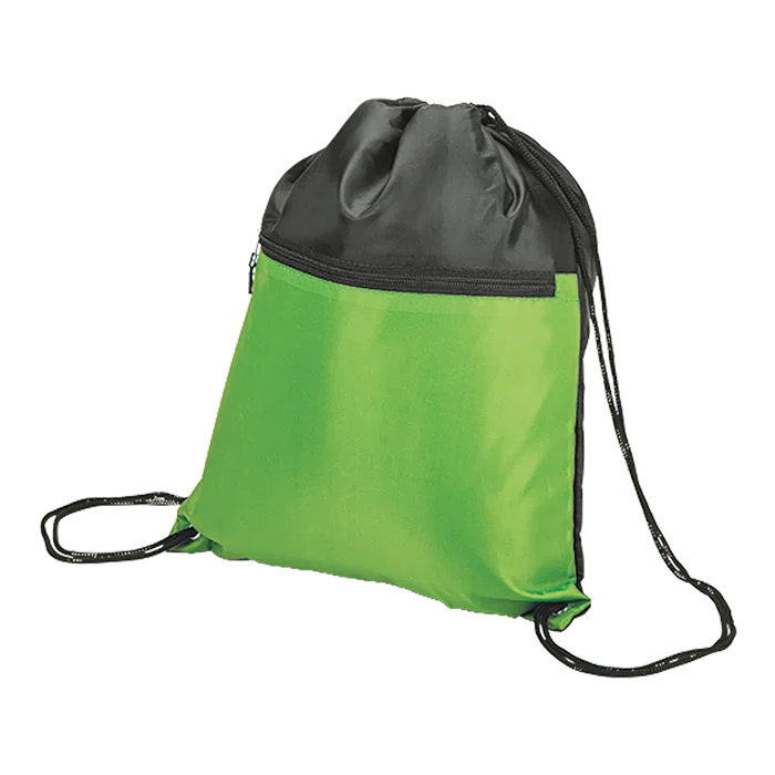 Drawstring Sport Bag with Zip Pocket 210D - Image 2