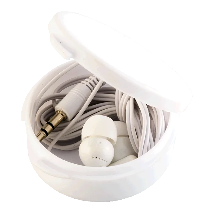 Earphones in Round Case